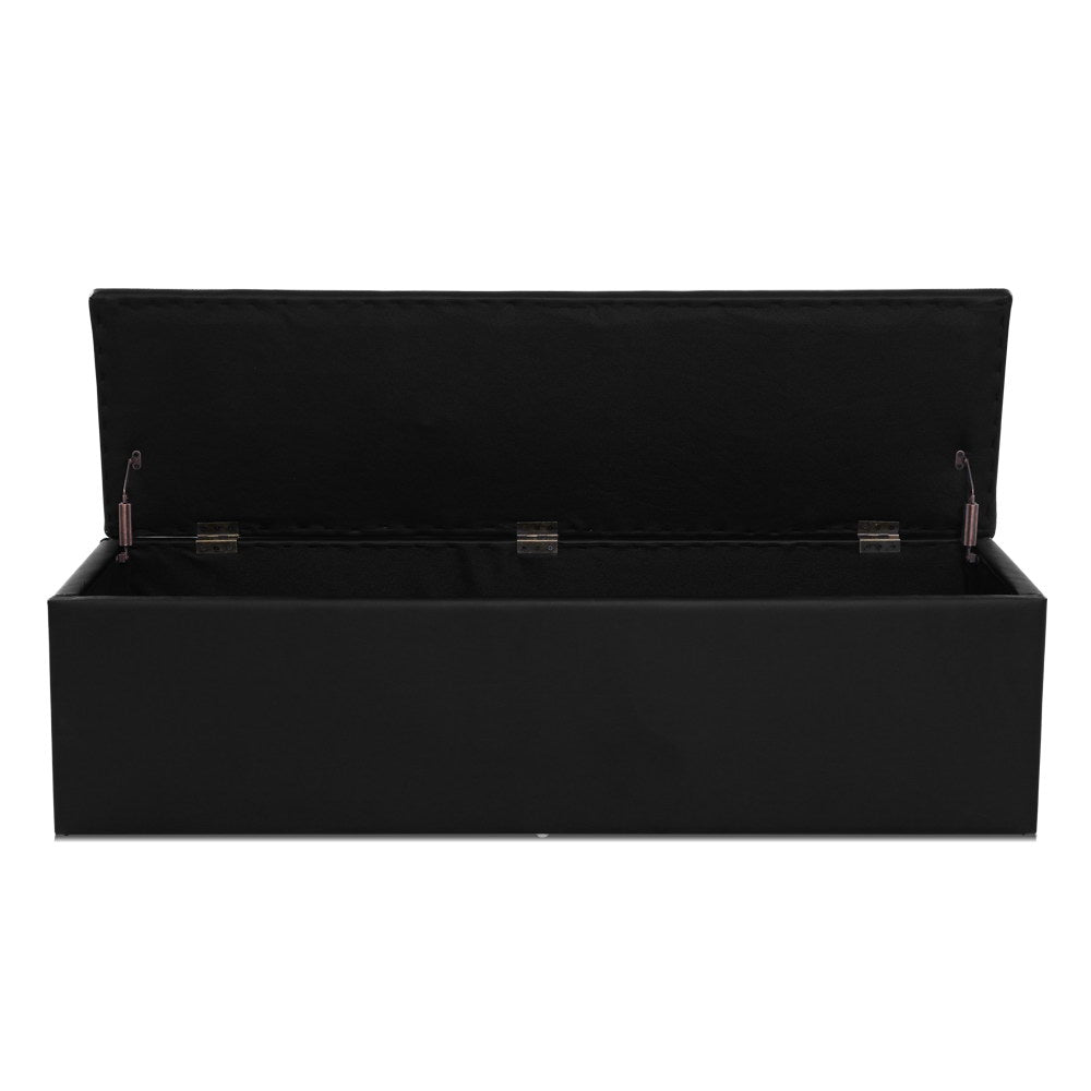 Extra Large 140cm Storage Ottoman Blanket Box - Black Faux Leather Homecoze