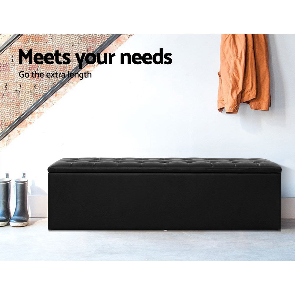 Extra Large 140cm Storage Ottoman Blanket Box - Black Faux Leather Homecoze