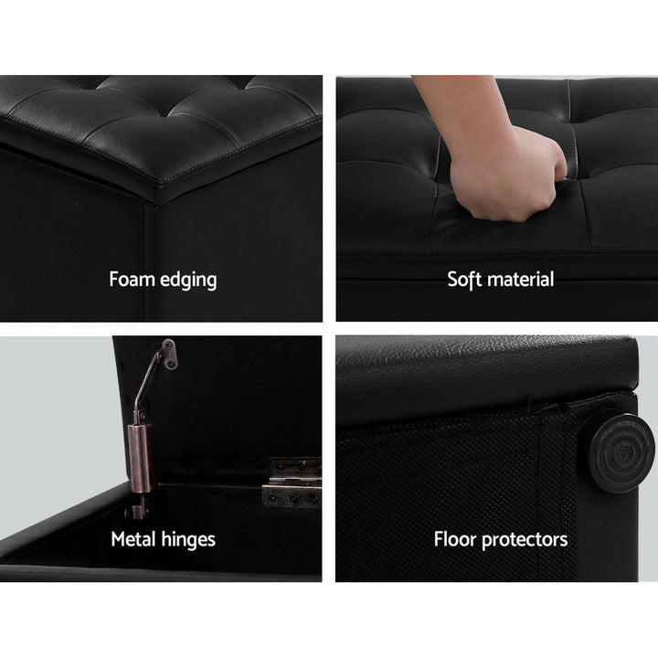 Extra Large 140cm Storage Ottoman Blanket Box - Black Faux Leather Homecoze