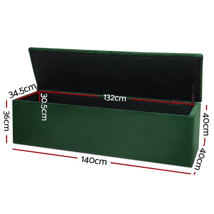 Extra Large 140cm Storage Ottoman Blanket Box - Emerald Green Velvet Homecoze