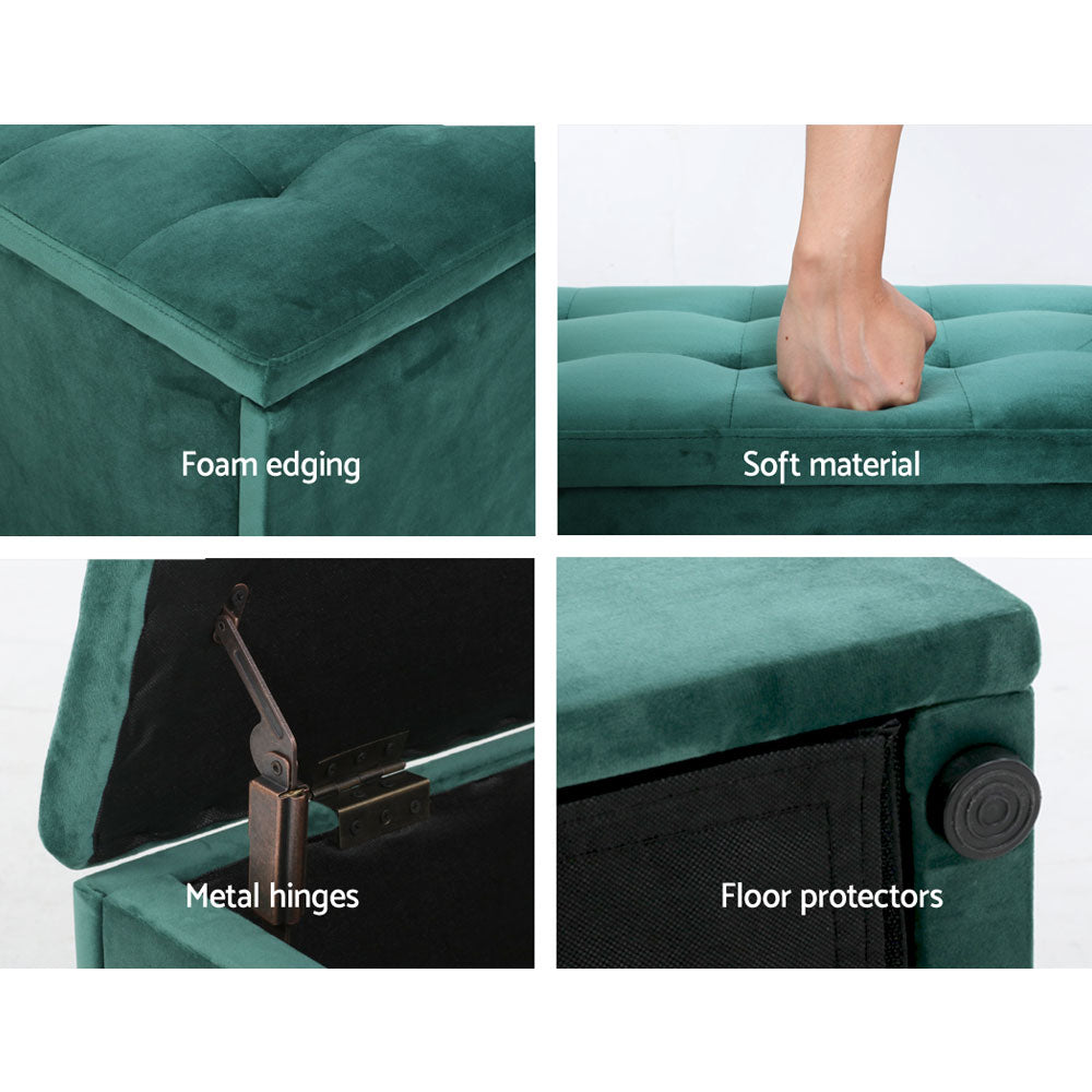 Extra Large 140cm Storage Ottoman Blanket Box - Emerald Green Velvet Homecoze