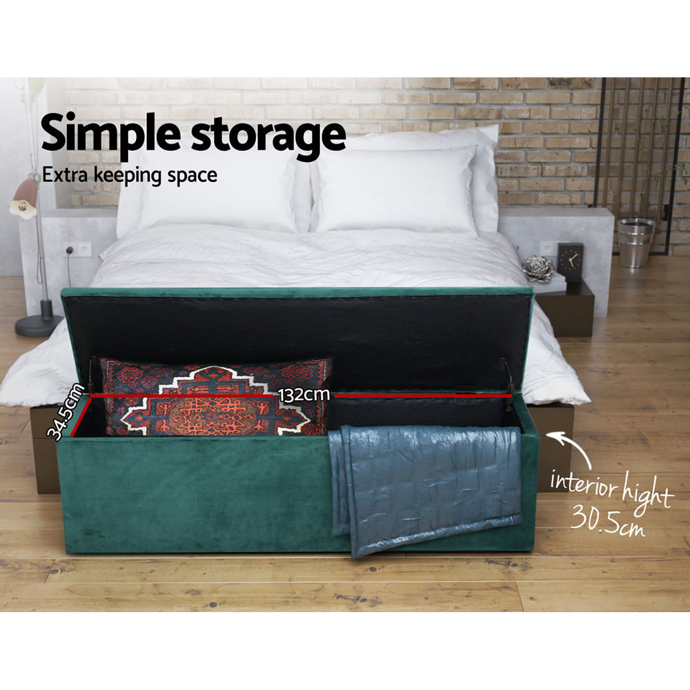 Extra Large 140cm Storage Ottoman Blanket Box - Emerald Green Velvet Homecoze