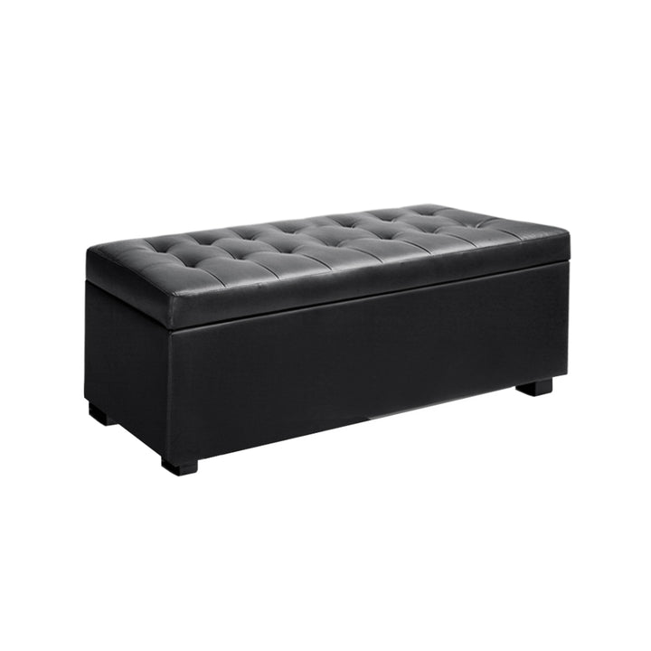 Large 97cm Storage Ottoman Blanket Box - Faux Leather Black Homecoze