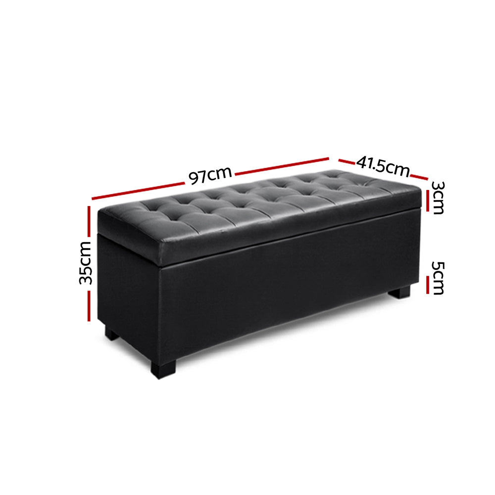 Large 97cm Storage Ottoman Blanket Box - Faux Leather Black Homecoze