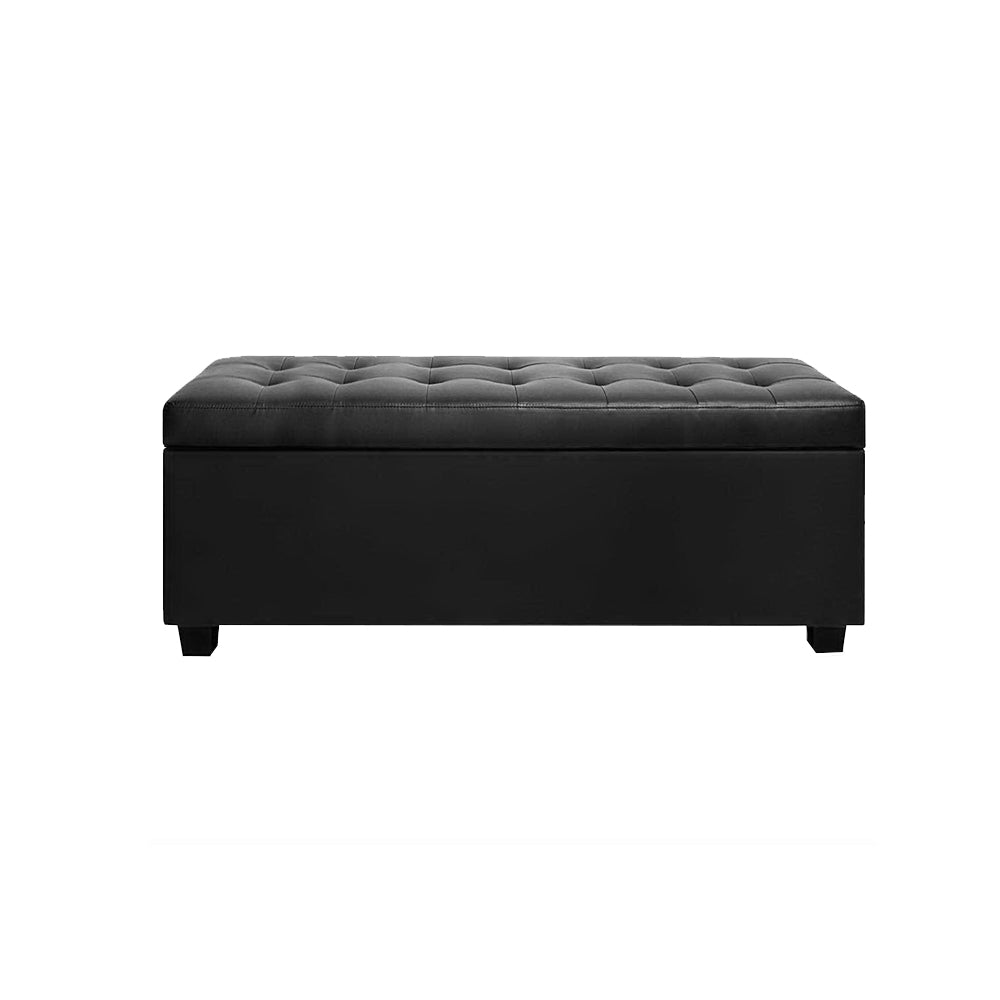 Large 97cm Storage Ottoman Blanket Box - Faux Leather Black Homecoze