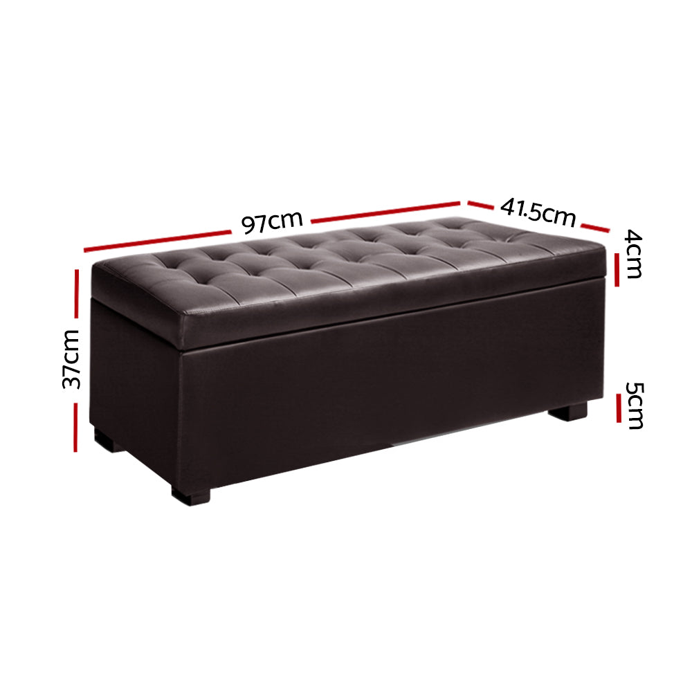 Large 97cm Storage Ottoman Blanket Box - Brown PU Leather Homecoze
