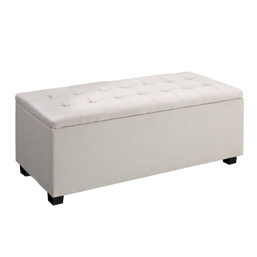 Faux Linen Fabric Storage Ottoman 97cm - Beige Homecoze