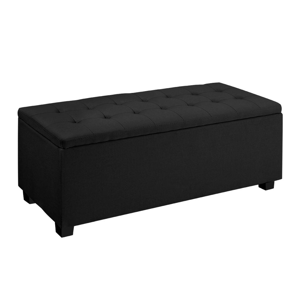 Large 97cm Storage Ottoman Blanket Box - Black Linen Fabric Homecoze