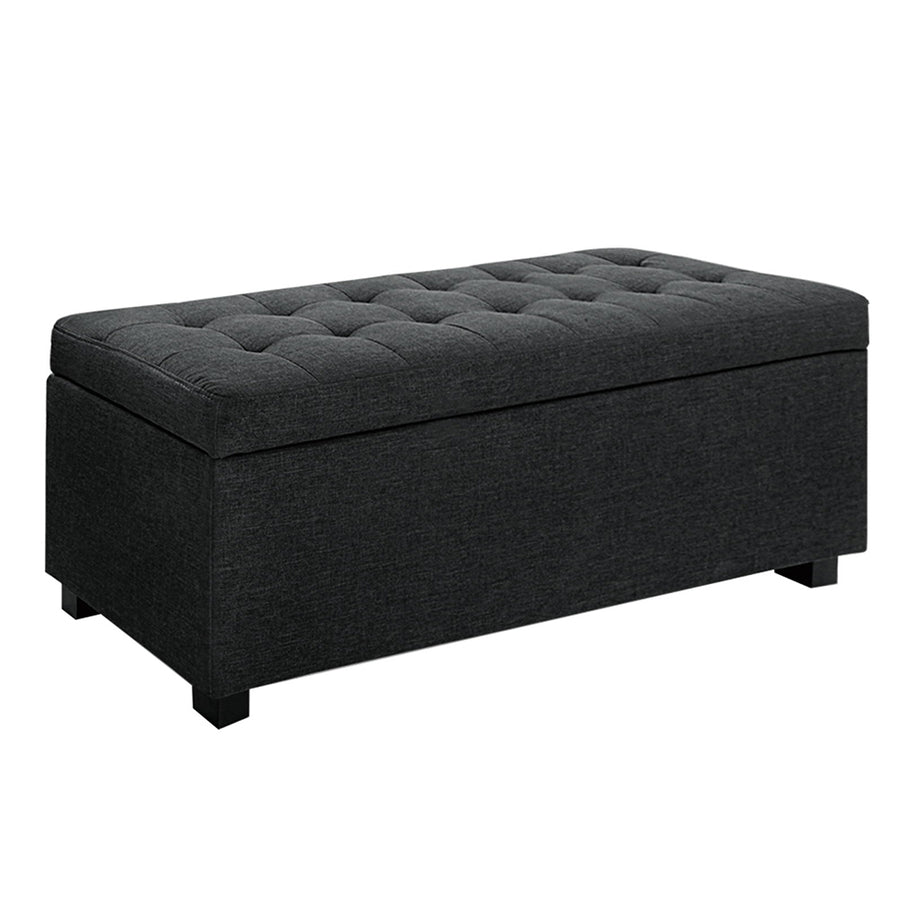 Large 100cm Storage Ottoman Blanket Box - Faux Linen Charcoal Homecoze