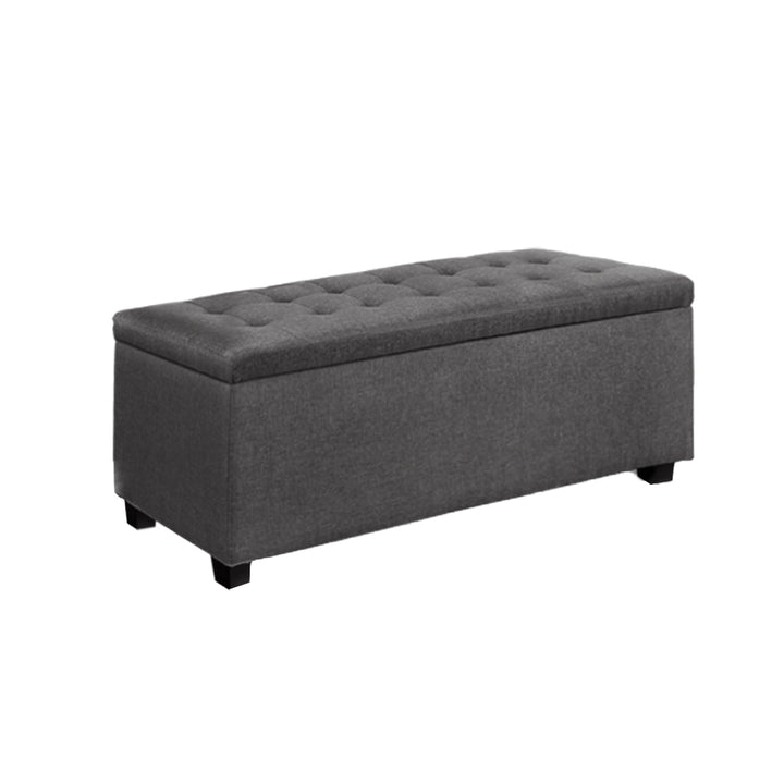 Large 97cm Storage Ottoman Blanket Box - Faux Linen Grey Homecoze