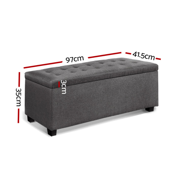 Large 97cm Storage Ottoman Blanket Box - Faux Linen Grey Homecoze