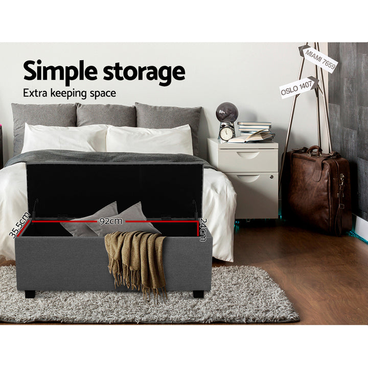 Large 97cm Storage Ottoman Blanket Box - Faux Linen Grey Homecoze