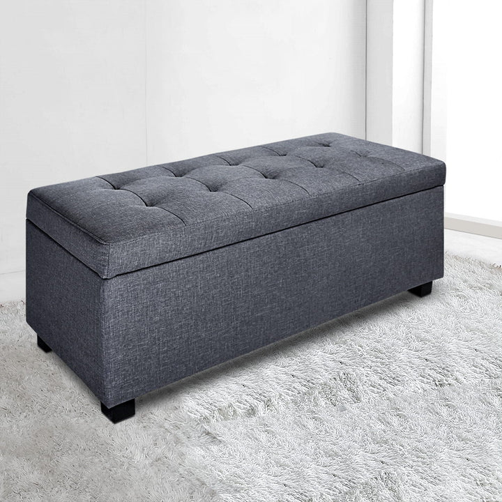 Large 97cm Storage Ottoman Blanket Box - Faux Linen Grey Homecoze