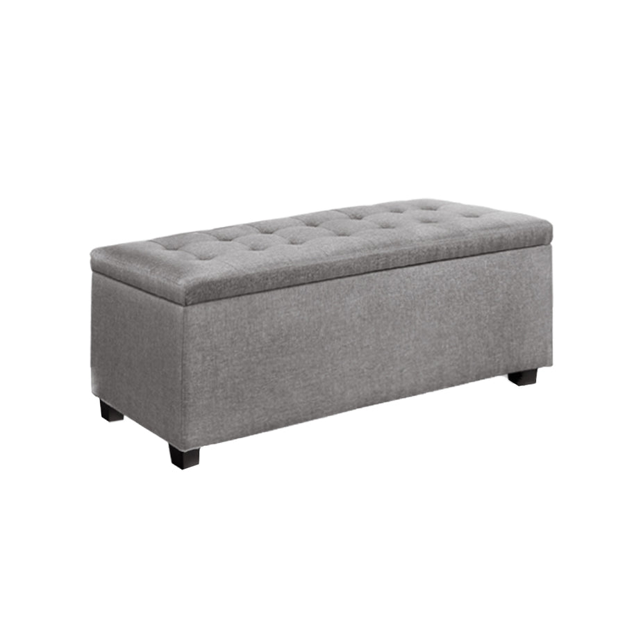 Faux Linen Fabric Storage Ottoman 97cm - Light Grey Homecoze