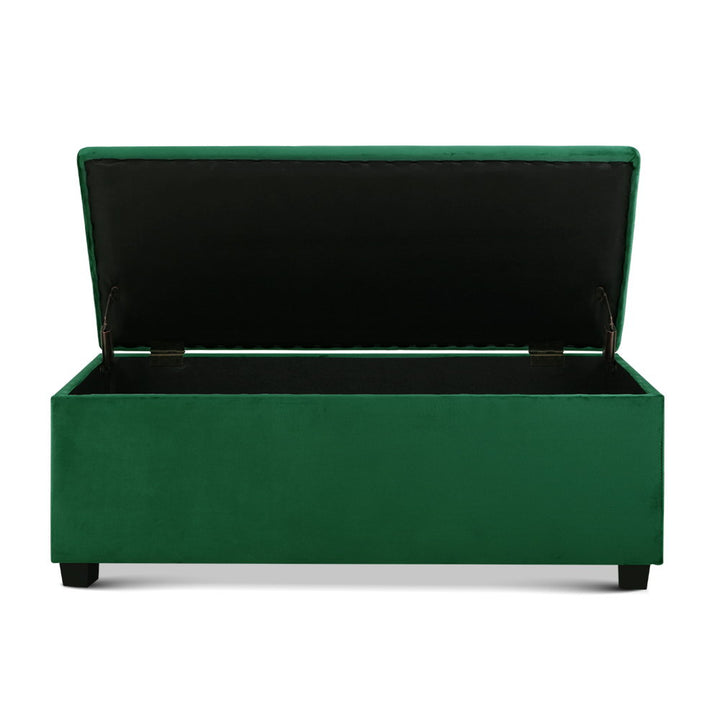 Large 98cm Storage Ottoman Blanket Box - Green Velvet Homecoze