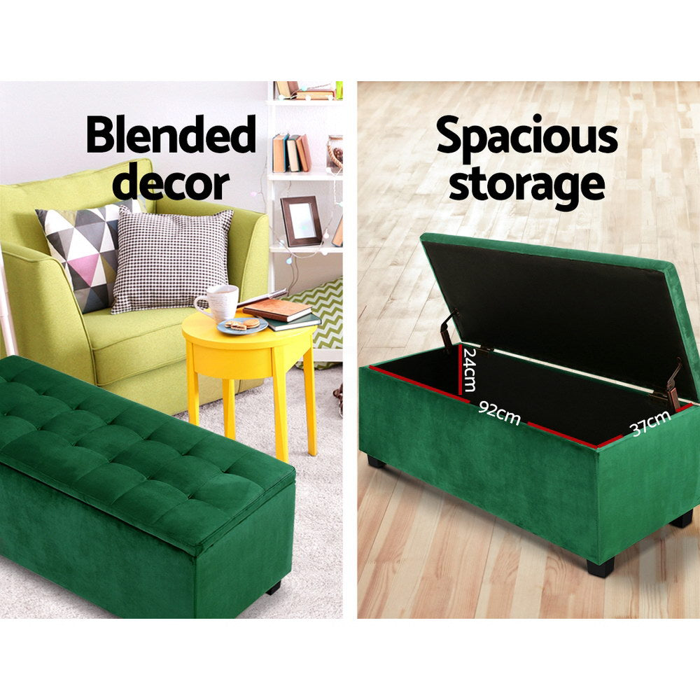 Large 98cm Storage Ottoman Blanket Box - Green Velvet Homecoze