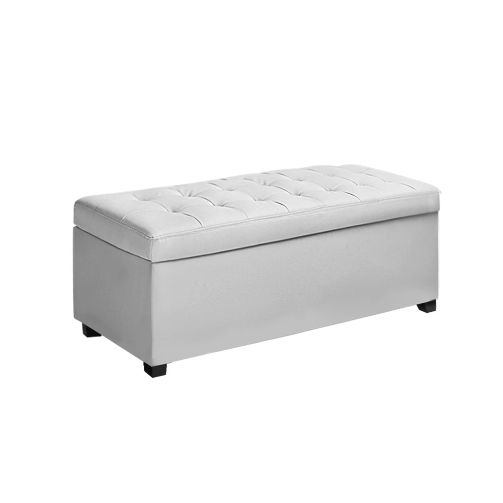 Large 97cm Storage Ottoman Blanket Box - White PU Leather Homecoze