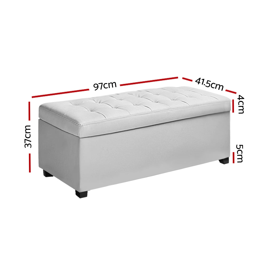 Large 97cm Storage Ottoman Blanket Box - White PU Leather Homecoze