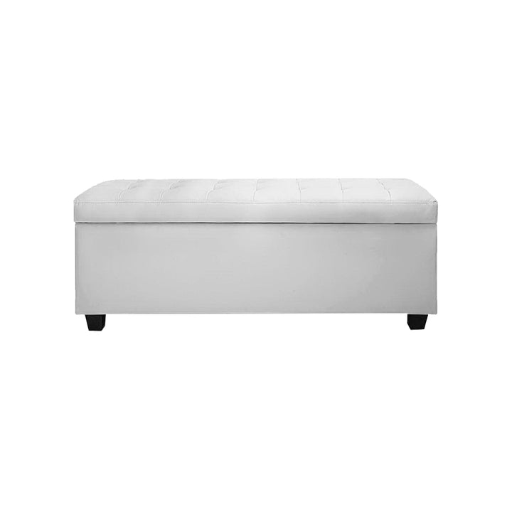 Large 97cm Storage Ottoman Blanket Box - White PU Leather Homecoze