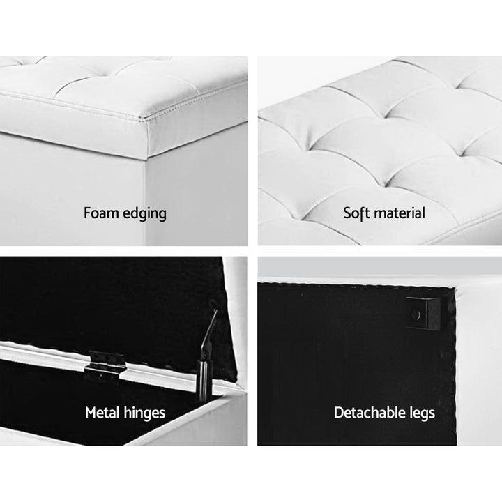 Large 97cm Storage Ottoman Blanket Box - White PU Leather Homecoze