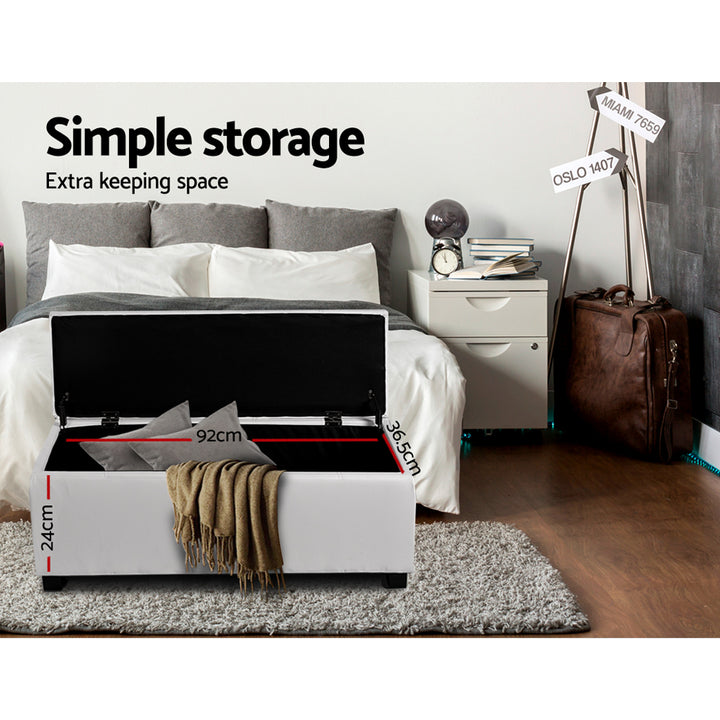 Large 97cm Storage Ottoman Blanket Box - White PU Leather Homecoze