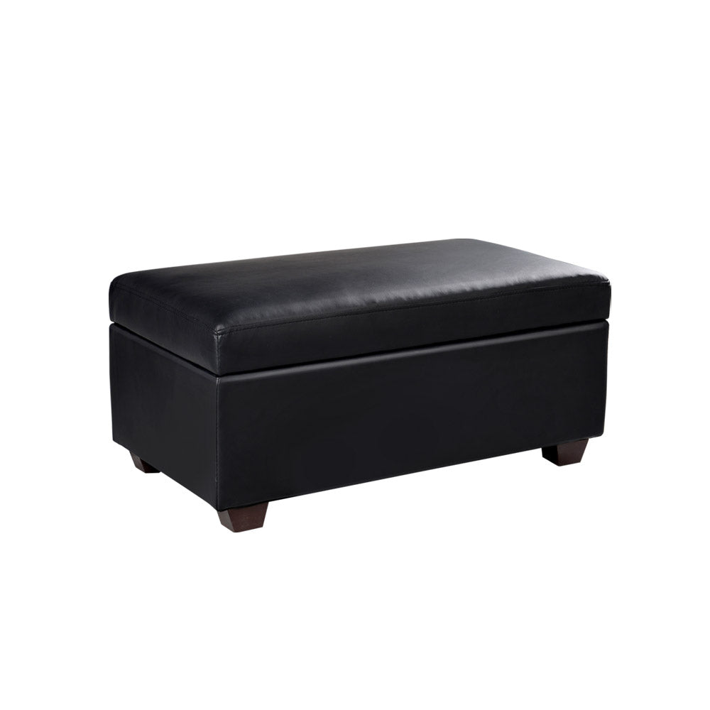 PU Leather Compact Storage Ottoman 80cm - Black - Homecoze