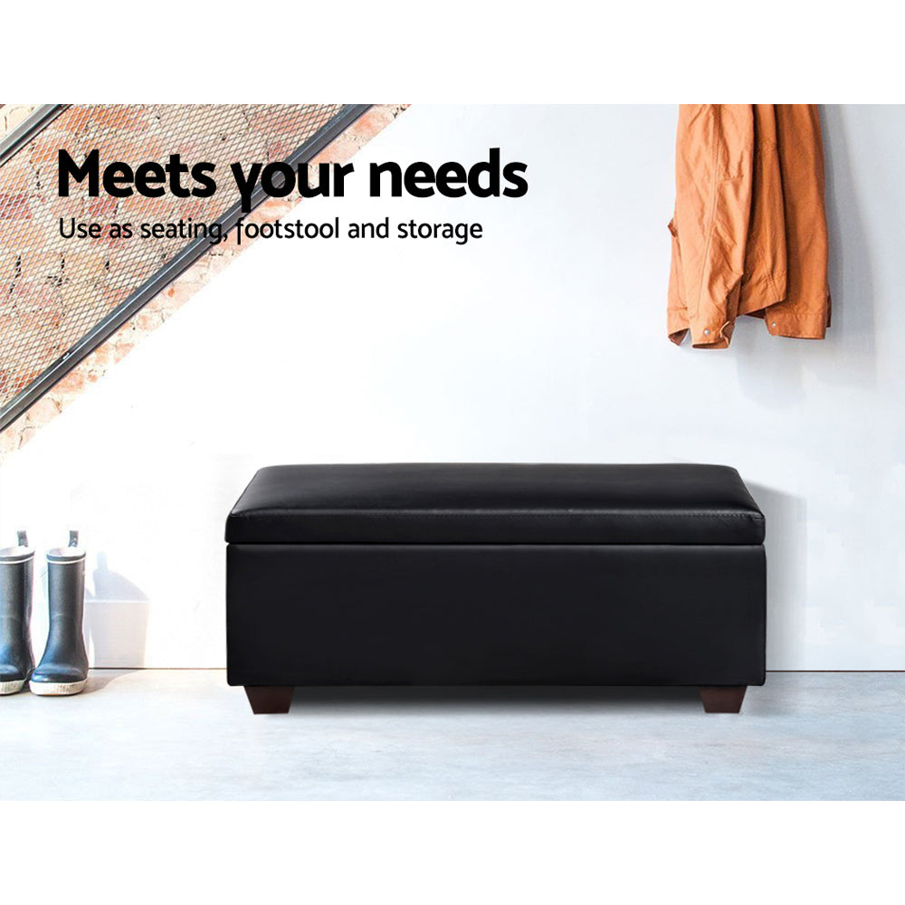 PU Leather Compact Storage Ottoman 80cm - Black - Homecoze
