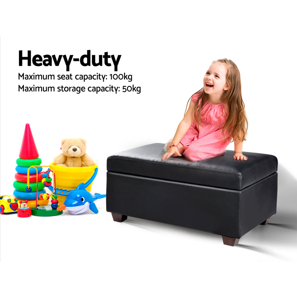PU Leather Compact Storage Ottoman 80cm - Black - Homecoze