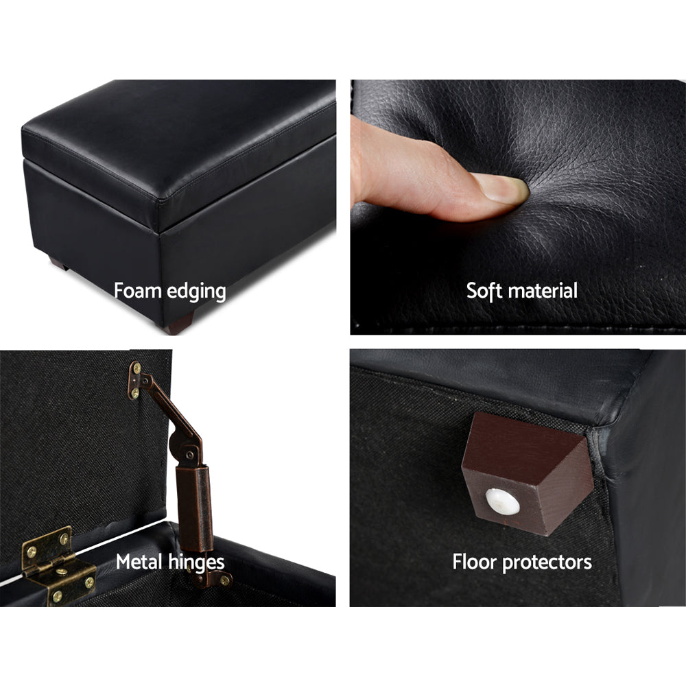 PU Leather Compact Storage Ottoman 80cm - Black - Homecoze
