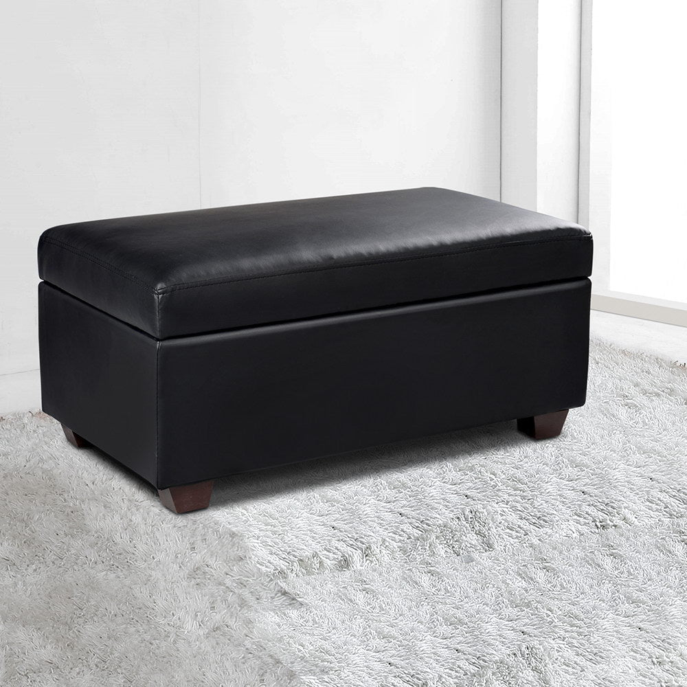 PU Leather Compact Storage Ottoman 80cm - Black - Homecoze