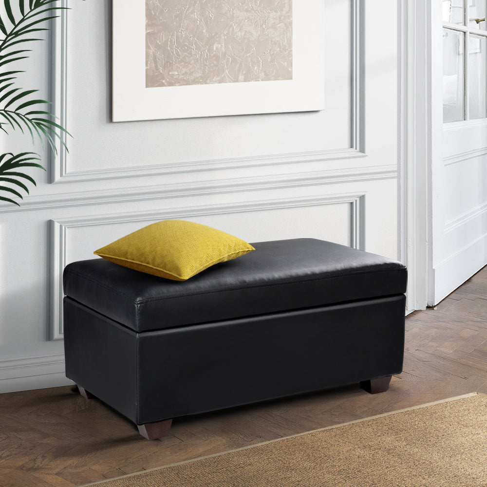 PU Leather Compact Storage Ottoman 80cm - Black - Homecoze
