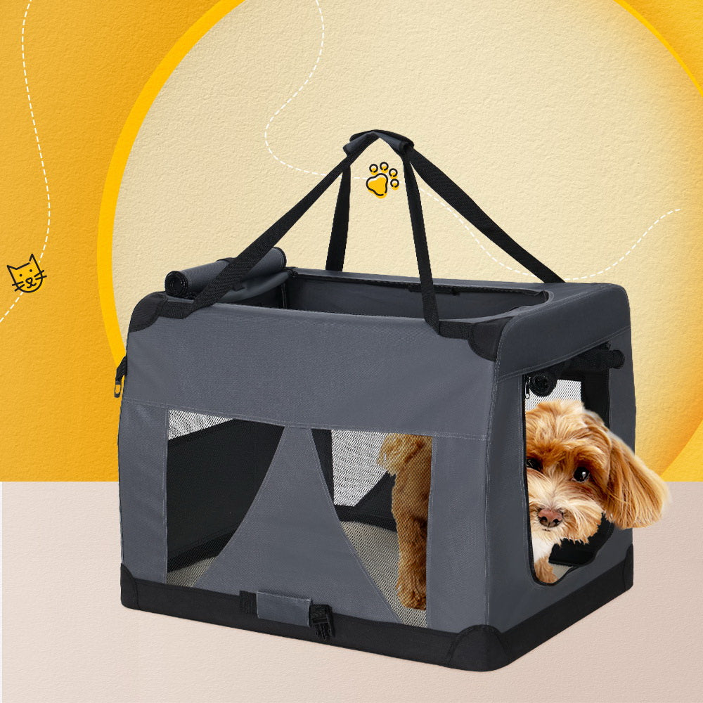 Pet Carrier Soft Crate Dog Cat Travel Portable Cage Kennel Foldable Car M Grey Homecoze