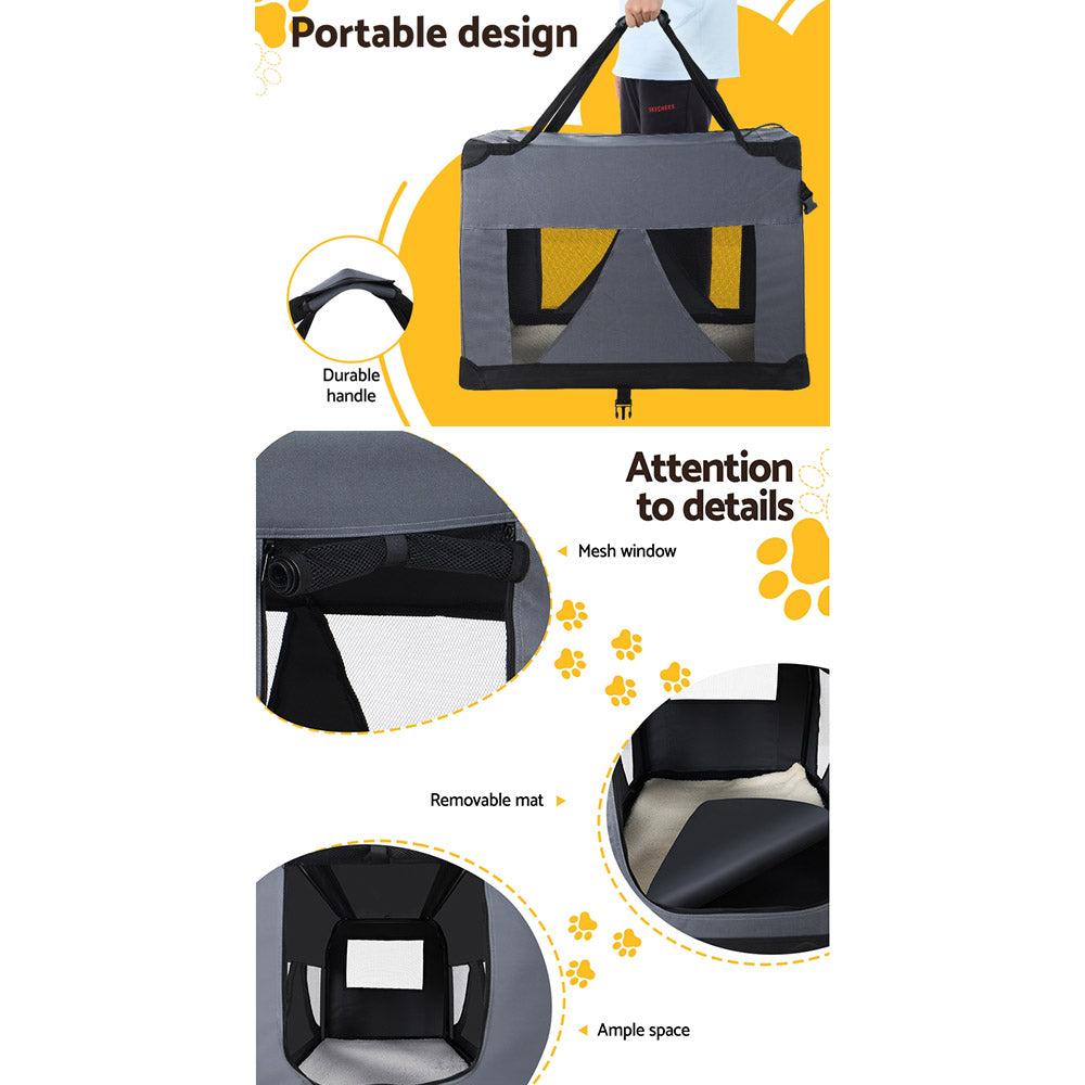 Pet Carrier Soft Crate Dog Cat Travel Portable Cage Kennel Foldable Car XL Grey Homecoze