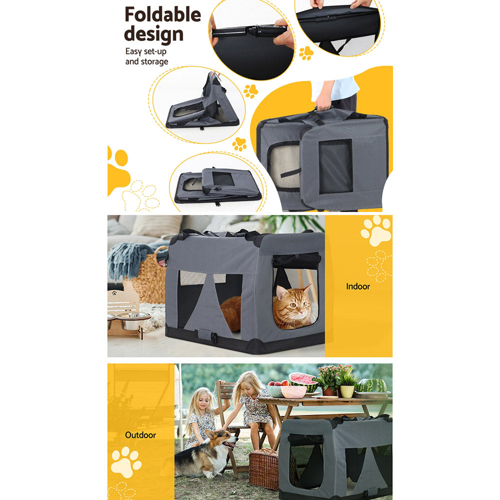 Pet Carrier Soft Crate Dog Cat Travel Portable Cage Kennel Foldable Car XL Grey Homecoze