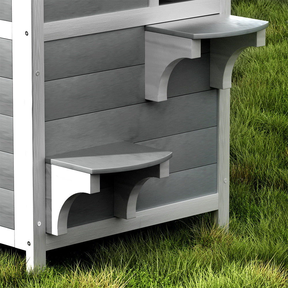 Cat Kennel Wooden Small Pet House Two Level Cabin 56cm x 52cm x 82cm - Homecoze