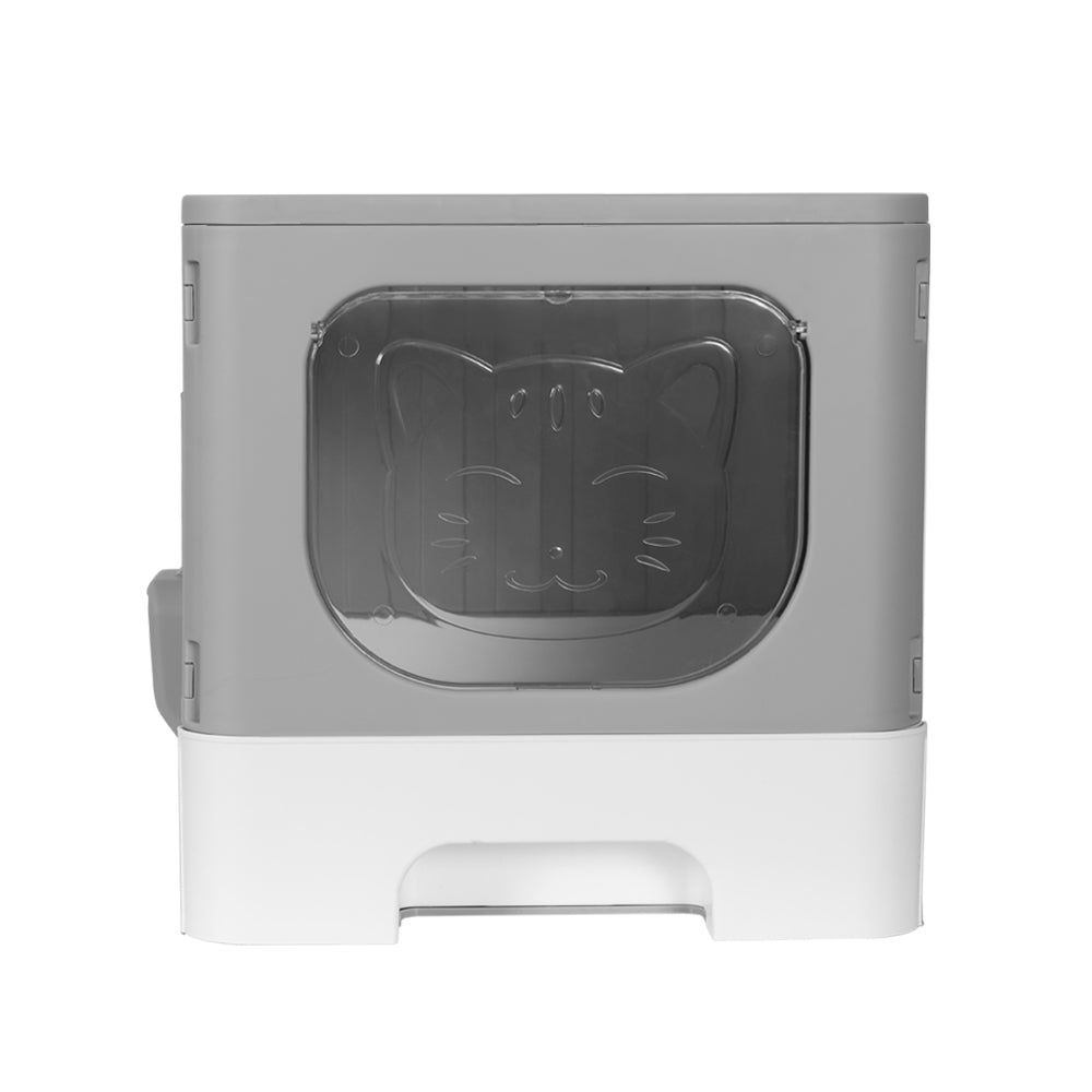 Cat Litter Box Large Tray Kitty Toilet Enclosed Hooded Foldable Scoop Grey Homecoze