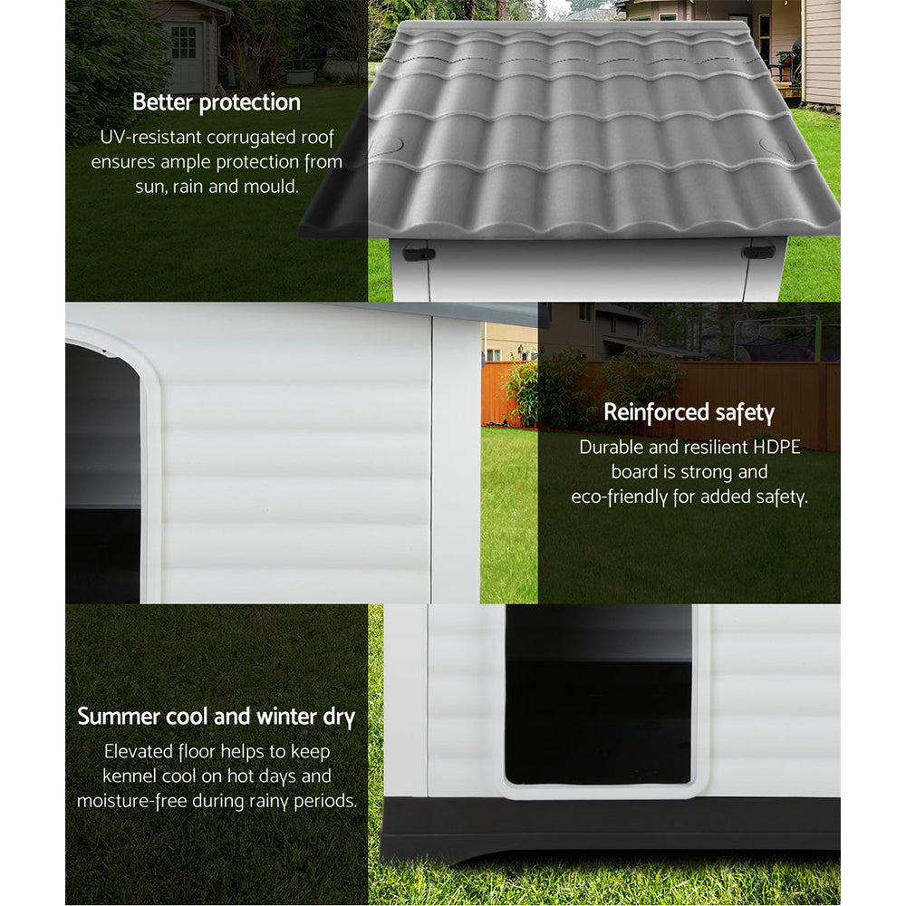 Dog Kennel Large Grey Polypropylene Pet House 98cm x 69cm x 68cm Homecoze