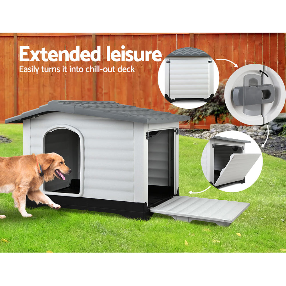 Dog Kennel Large Grey Polypropylene Pet House 98cm x 69cm x 68cm Homecoze