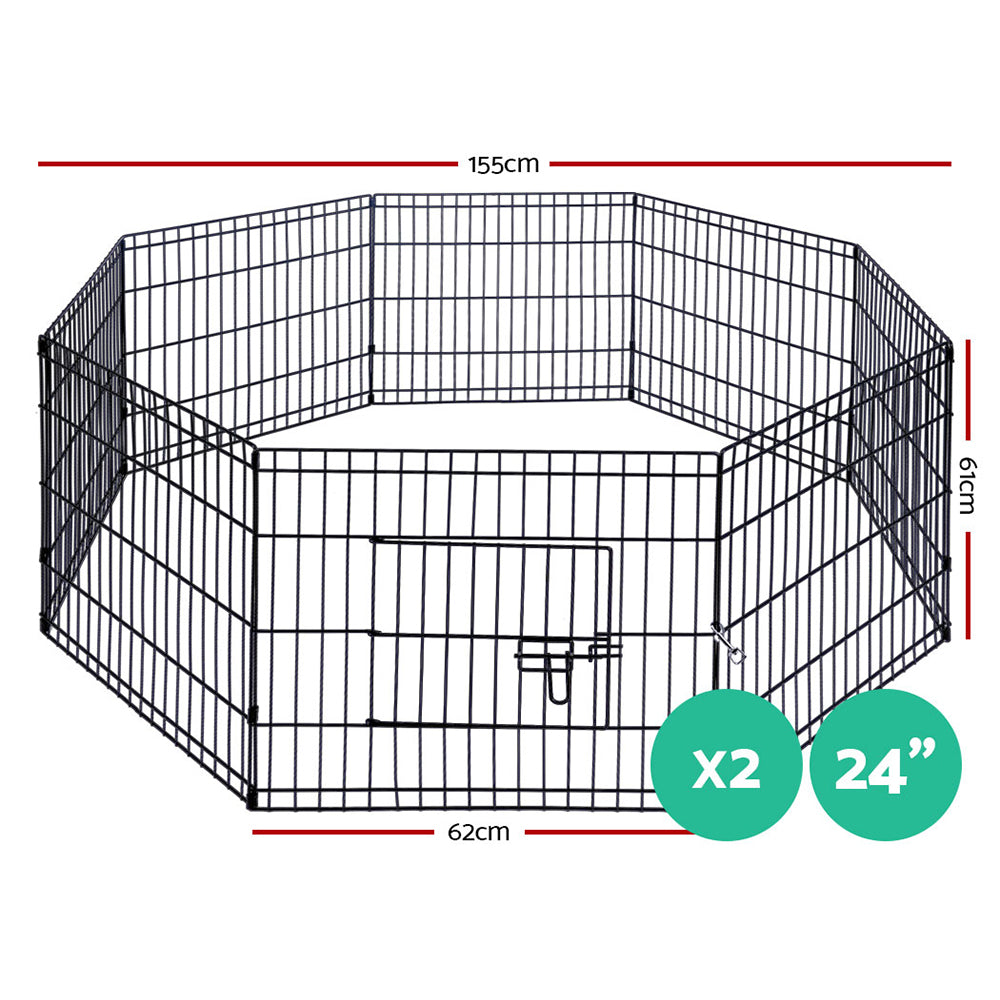 Set of 2 x Pet Playpens 24" 8 Panel Dog Puppy Exercise Cage Enclosure Fence - Homecoze
