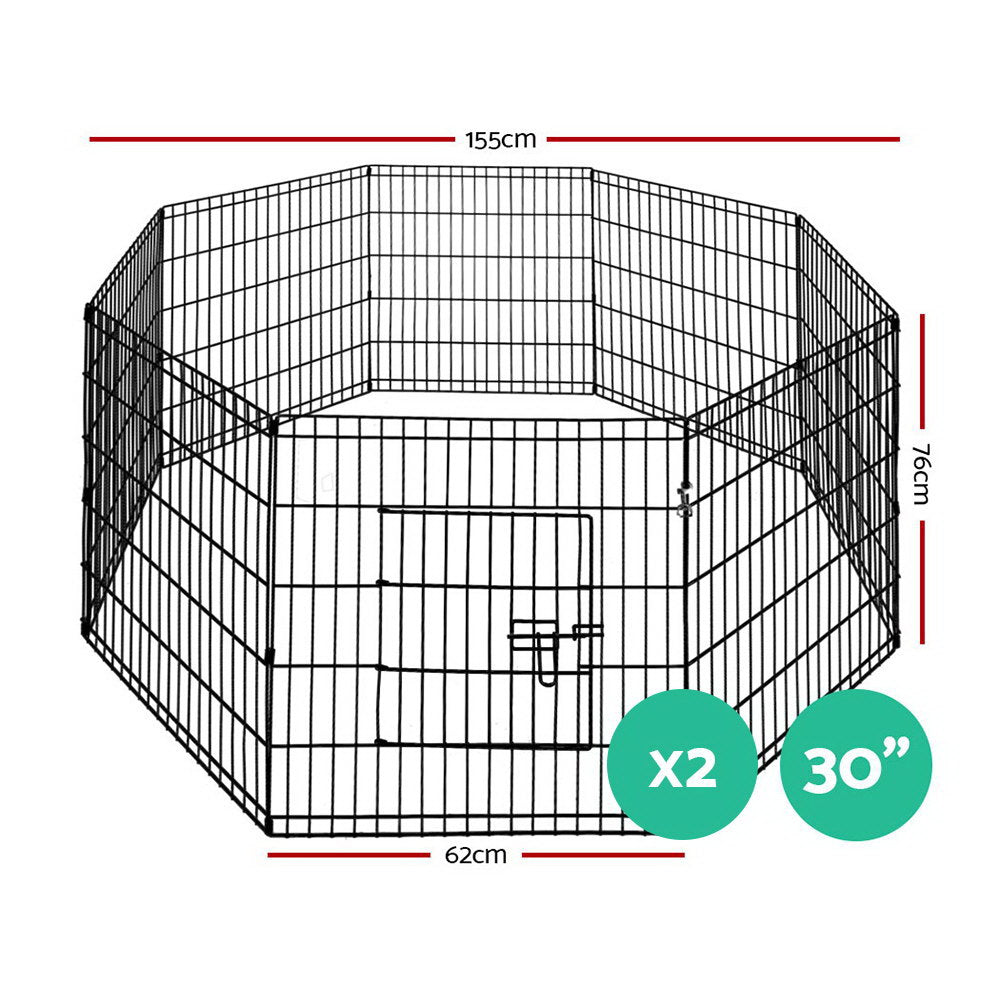 Set of 2 x Pet Playpen 30" 8 Panel Dog Puppy Exercise Cage Enclosure Fence - Homecoze