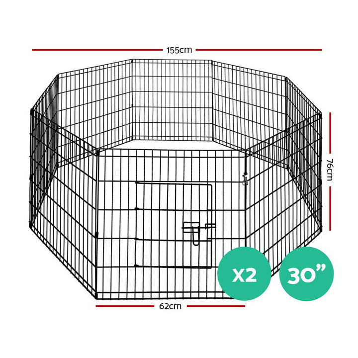 Set of 2 x Pet Playpen 30" 8 Panel Dog Puppy Exercise Cage Enclosure Fence