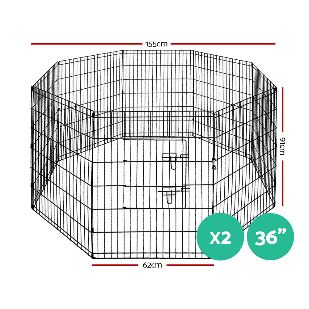 Set of 2 x Pet Playpen 36" 8 Panel Dog Puppy Exercise Cage Enclosure Fence - Homecoze