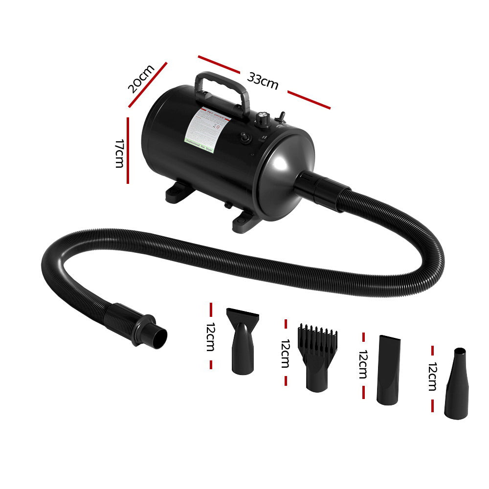 Pet Dryer Dog Cat Grooming Speed Heater Blower Hairdryer Low Noise - Black - Homecoze