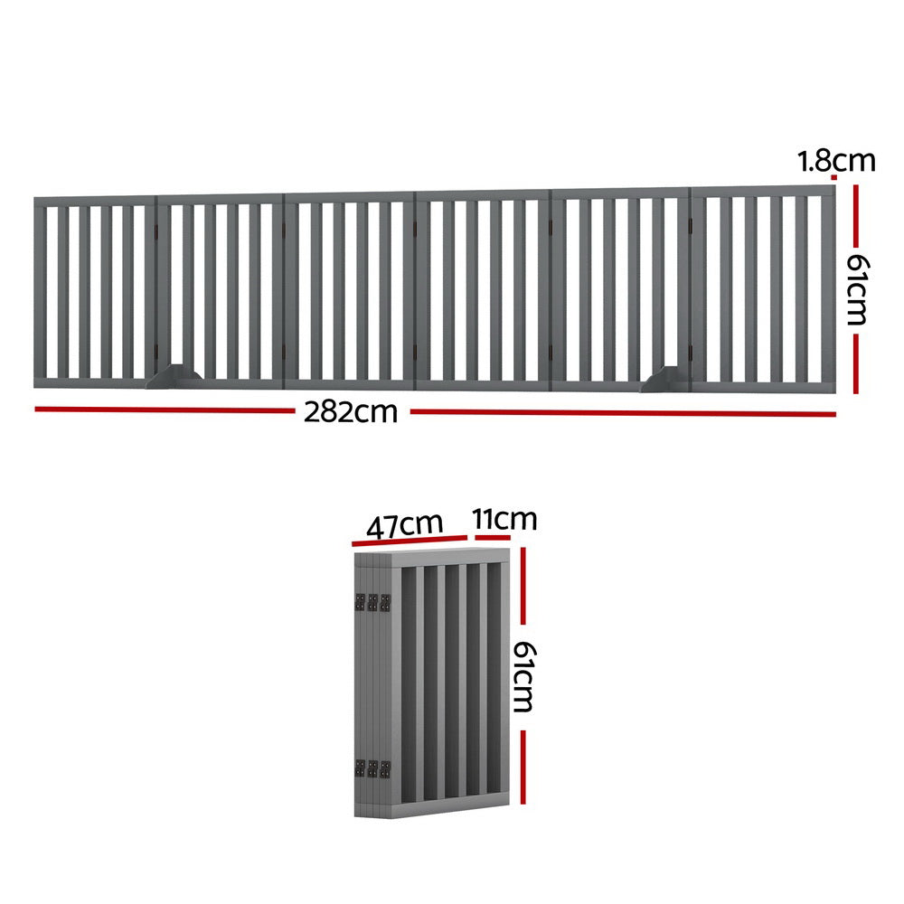 Pet Playpen Enclosure 6 Panel Wooden Dog Fence 2.8m - Grey - Homecoze