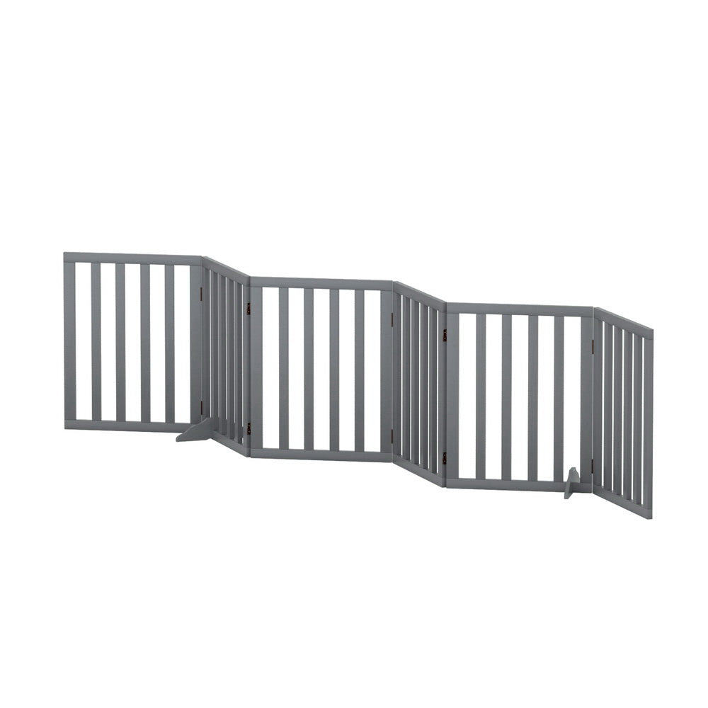 Pet Playpen Enclosure 6 Panel Wooden Dog Fence 2.8m - Grey - Homecoze