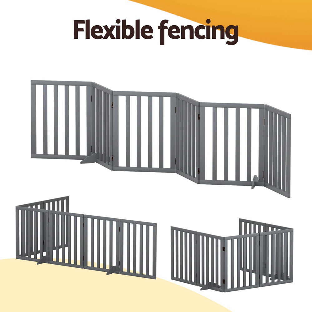 Pet Playpen Enclosure 6 Panel Wooden Dog Fence 2.8m - Grey - Homecoze