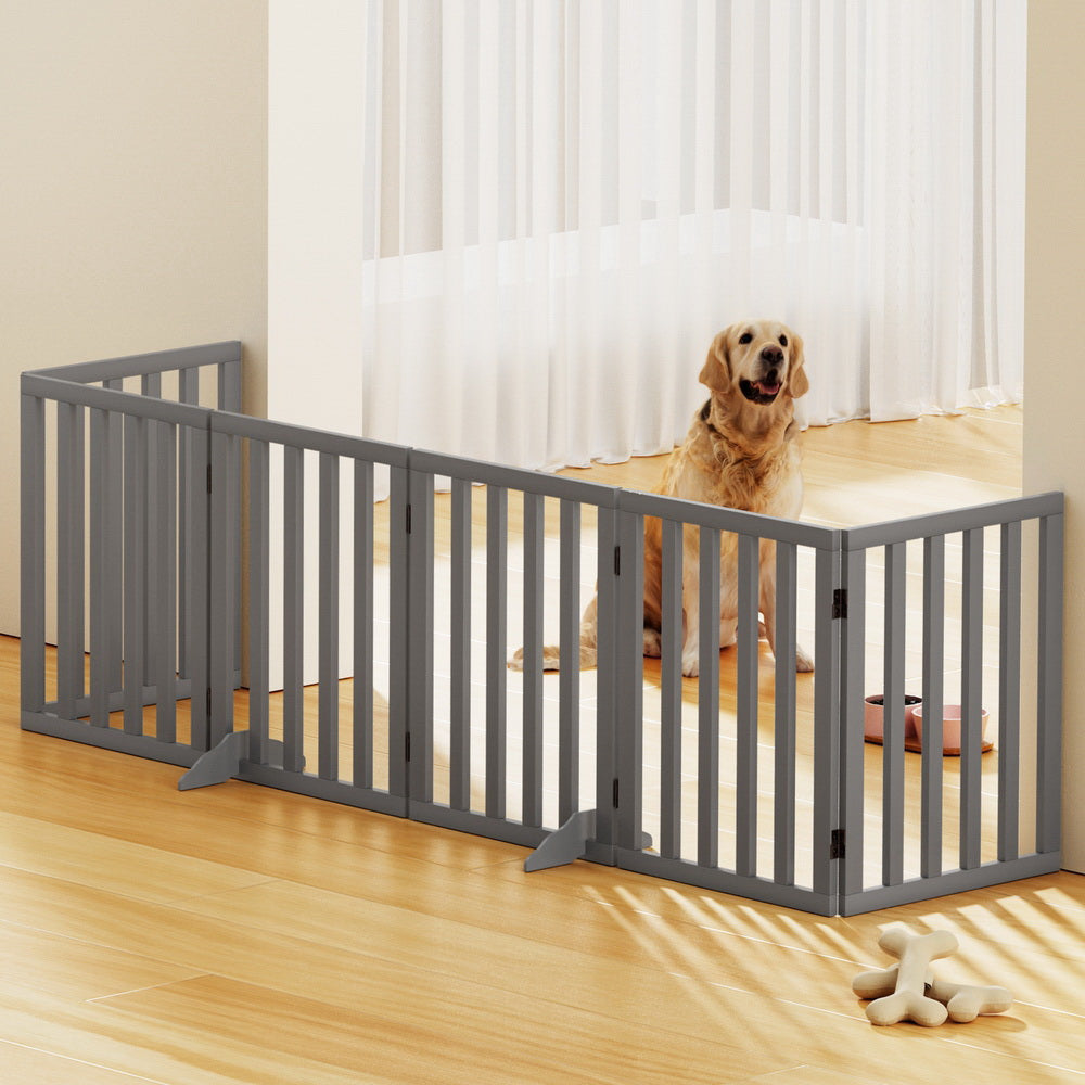 Pet Playpen Enclosure 6 Panel Wooden Dog Fence 2.8m - Grey