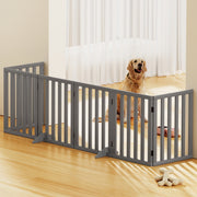 Pet Playpen Enclosure 6 Panel Wooden Dog Fence 2.8m - Grey - Homecoze