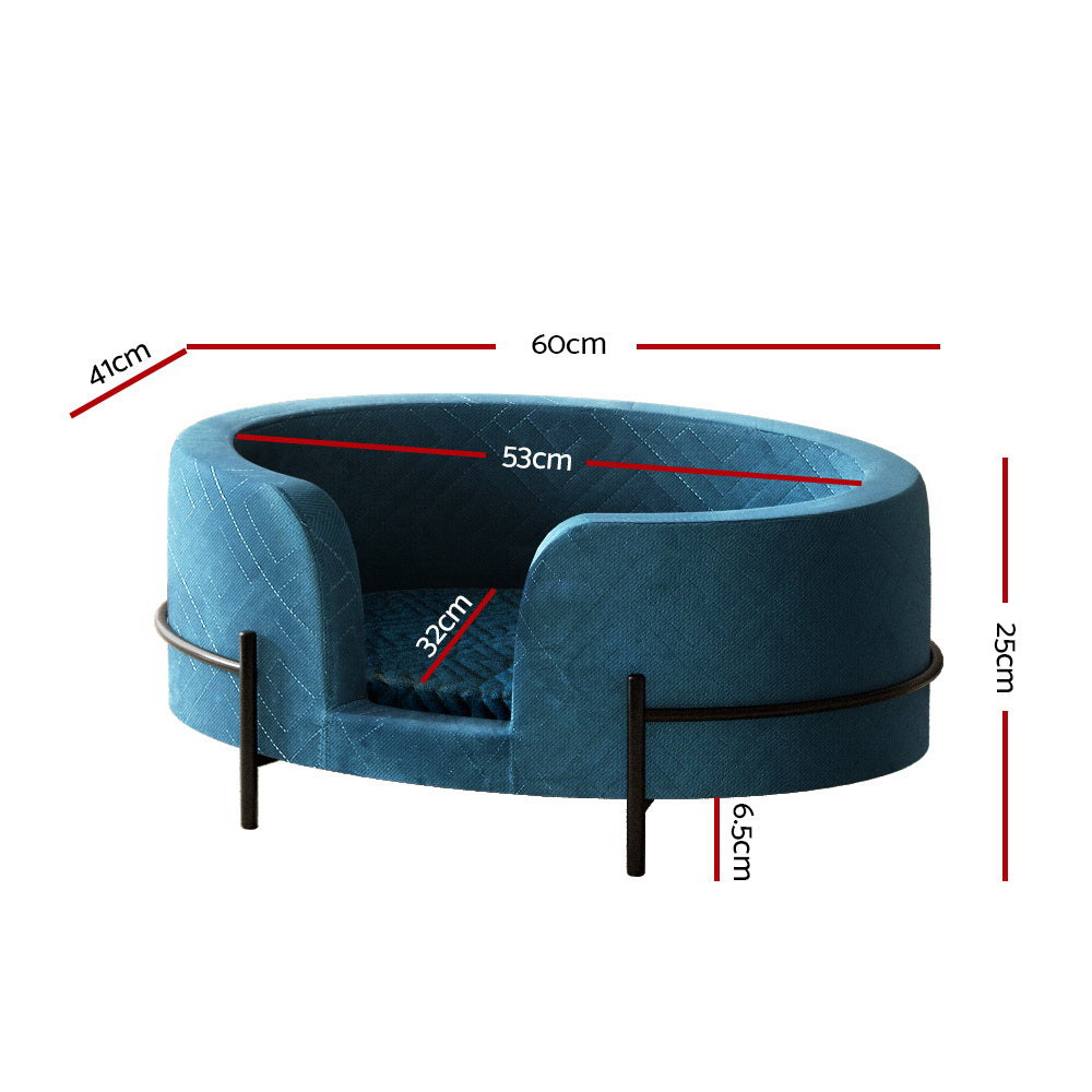 Deluxe Velvet Pet Bed Cat or Puppy Sofa Couch with Removable Cushion - Blue Homecoze