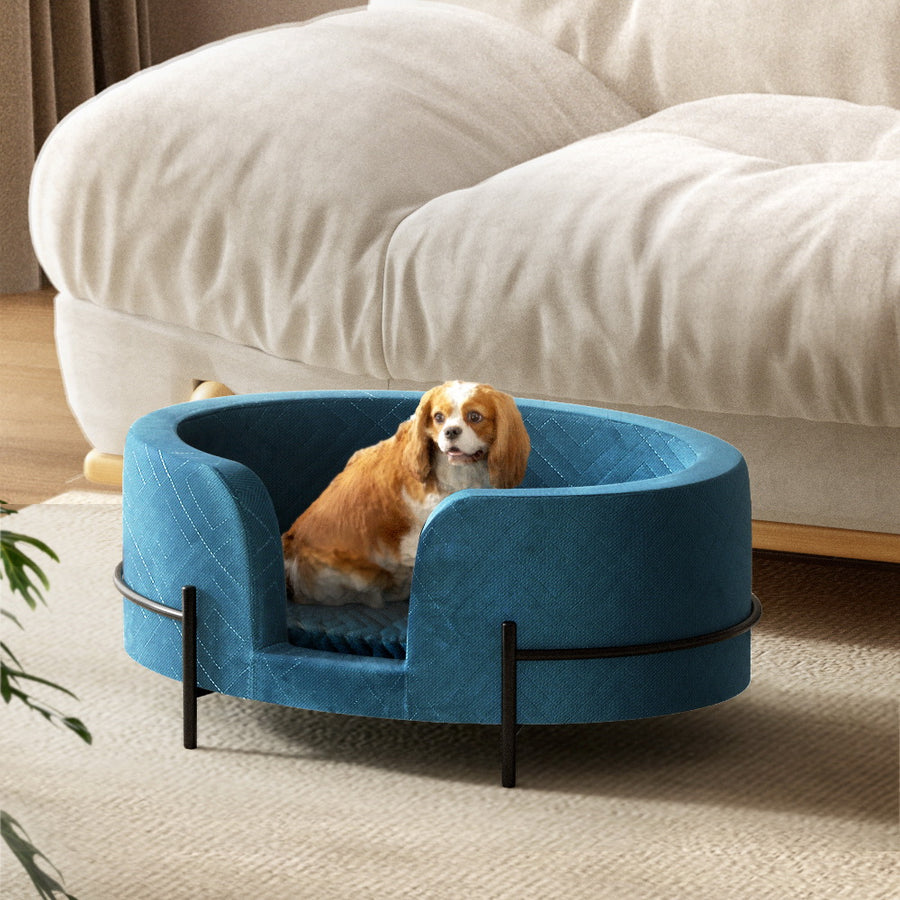 Deluxe Velvet Pet Bed Cat or Puppy Sofa Couch with Removable Cushion - Blue Homecoze